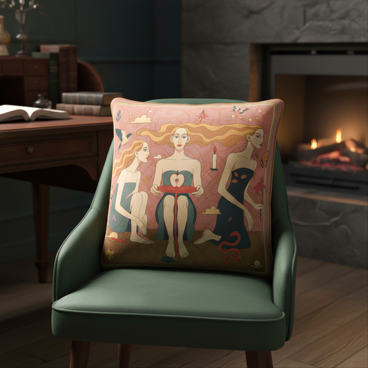 Velvet square cushion by NOE MI, a luxury pillow with unique artwork, designed for luxurious spaces.