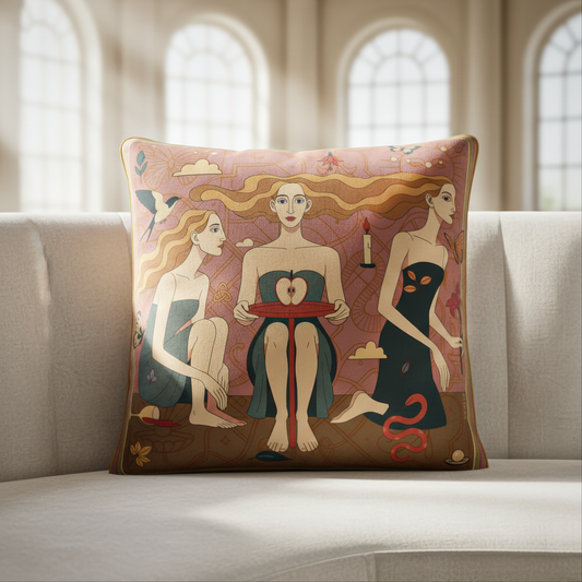 luxurious throw square pillow featuring Noemi Safir’s collectible artwork – handmade cushion UK, by NOE MI