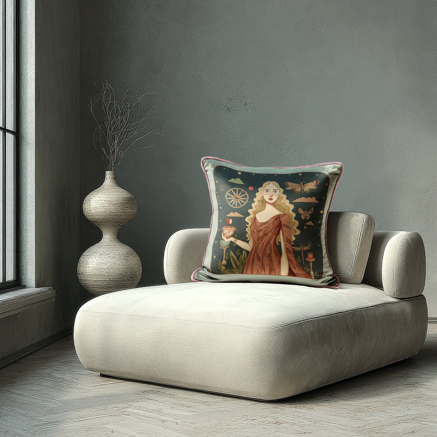 art-inspired decorative pillow offers both comfort and elegance. Its plush texture, crisp detailing, and full-edge piping make it a standout piece whether styled on your sofa, bed, or reading nook. designed by NOE MI
