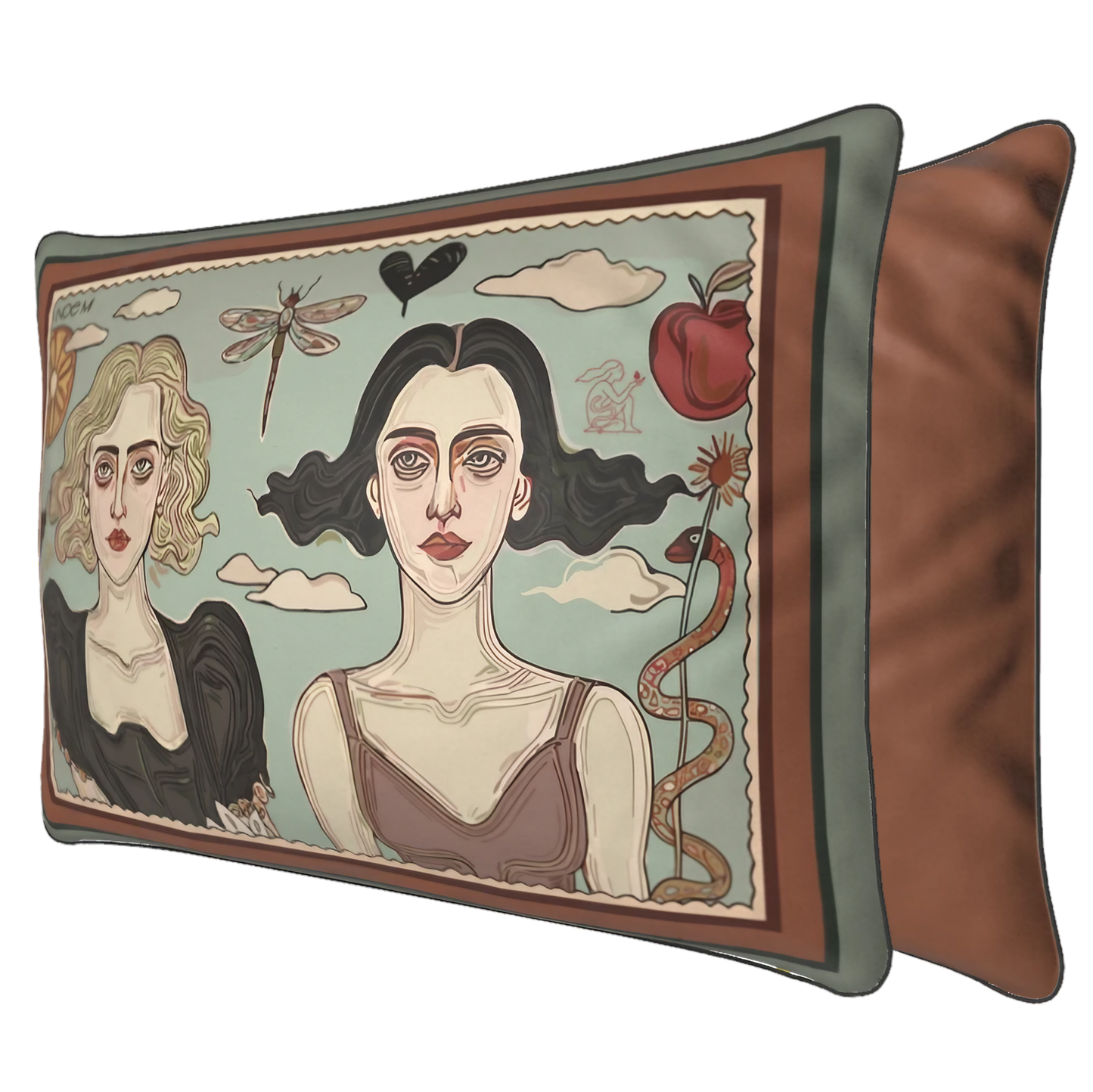 NOE MI designer art pillow capturing feminine contrast and unity with full-edge piping and a soft velvet finish.