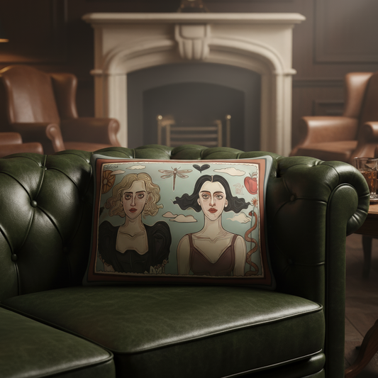 Elegant rectangular cushion merging emotion, art, and comfort — part of the NOE MI signature pillow line.