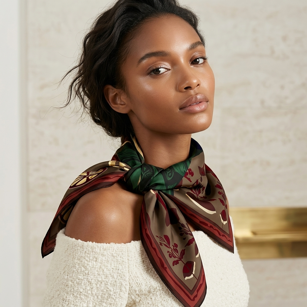 NOE MI Ginger Lace Gothic square silk scarf is a luxury accessory that adds depth, contrast, and emotional presence to modern styling.