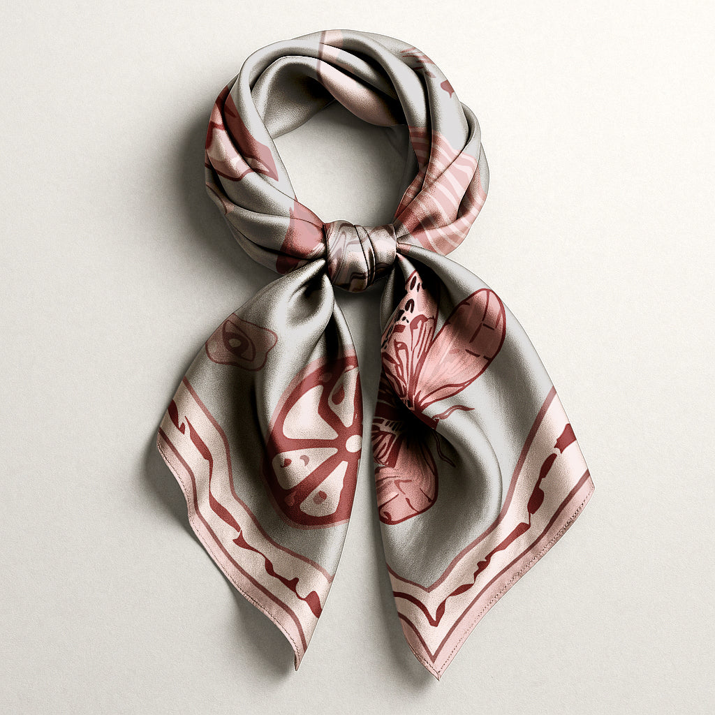 folded artistic patterned silk twill scarf . elegant and luxurious