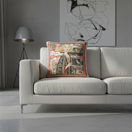A luxurious Decorative velvet art pillow  with artistic print by NOE MI