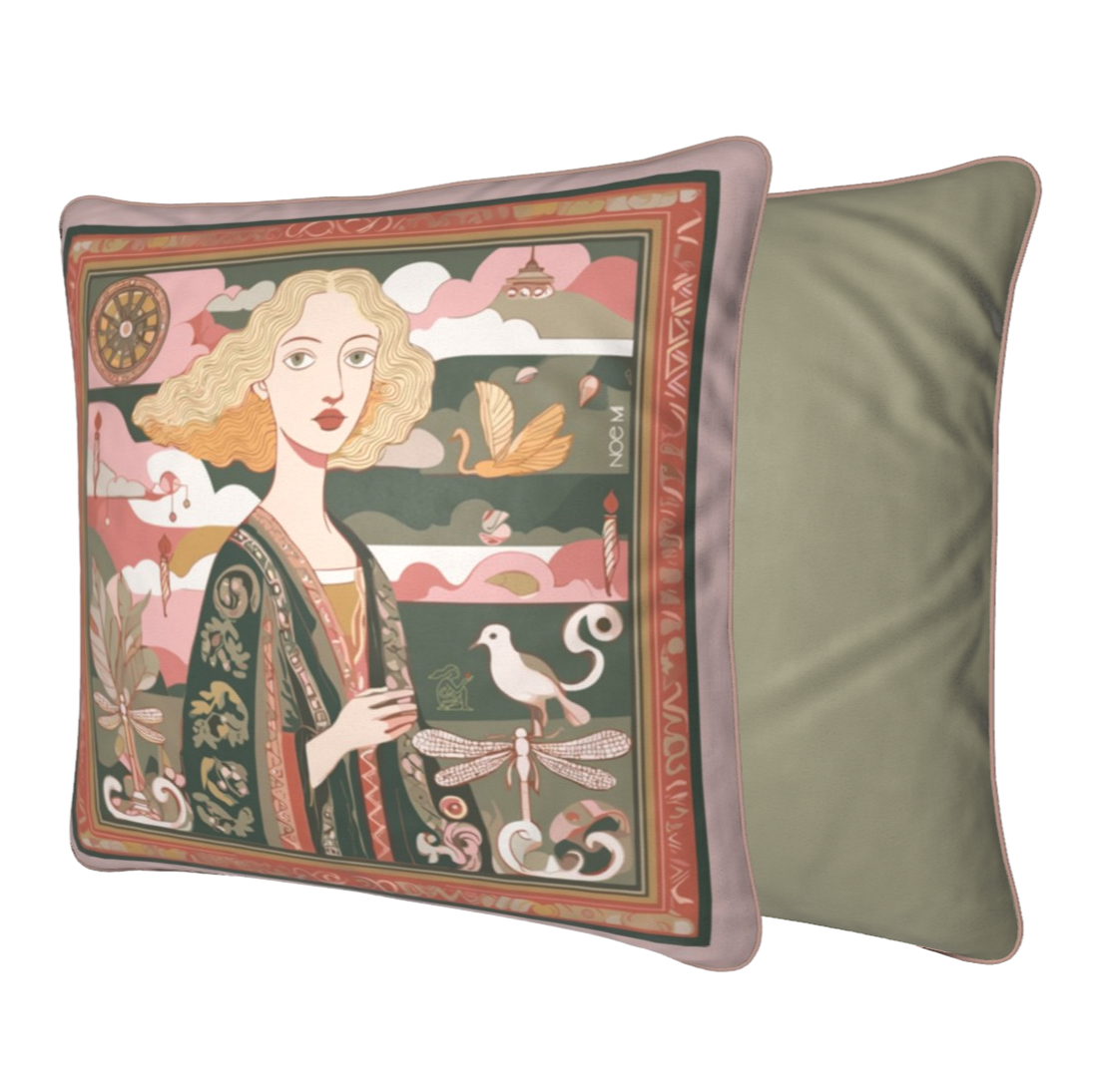 NOE MI velvet cushion, square decorative pillow with collectible art design, perfect for stylish interiors