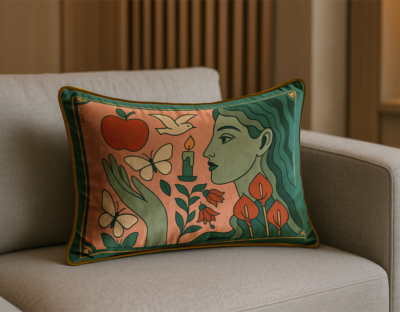 'Green Gaze' Rectangular cushion
