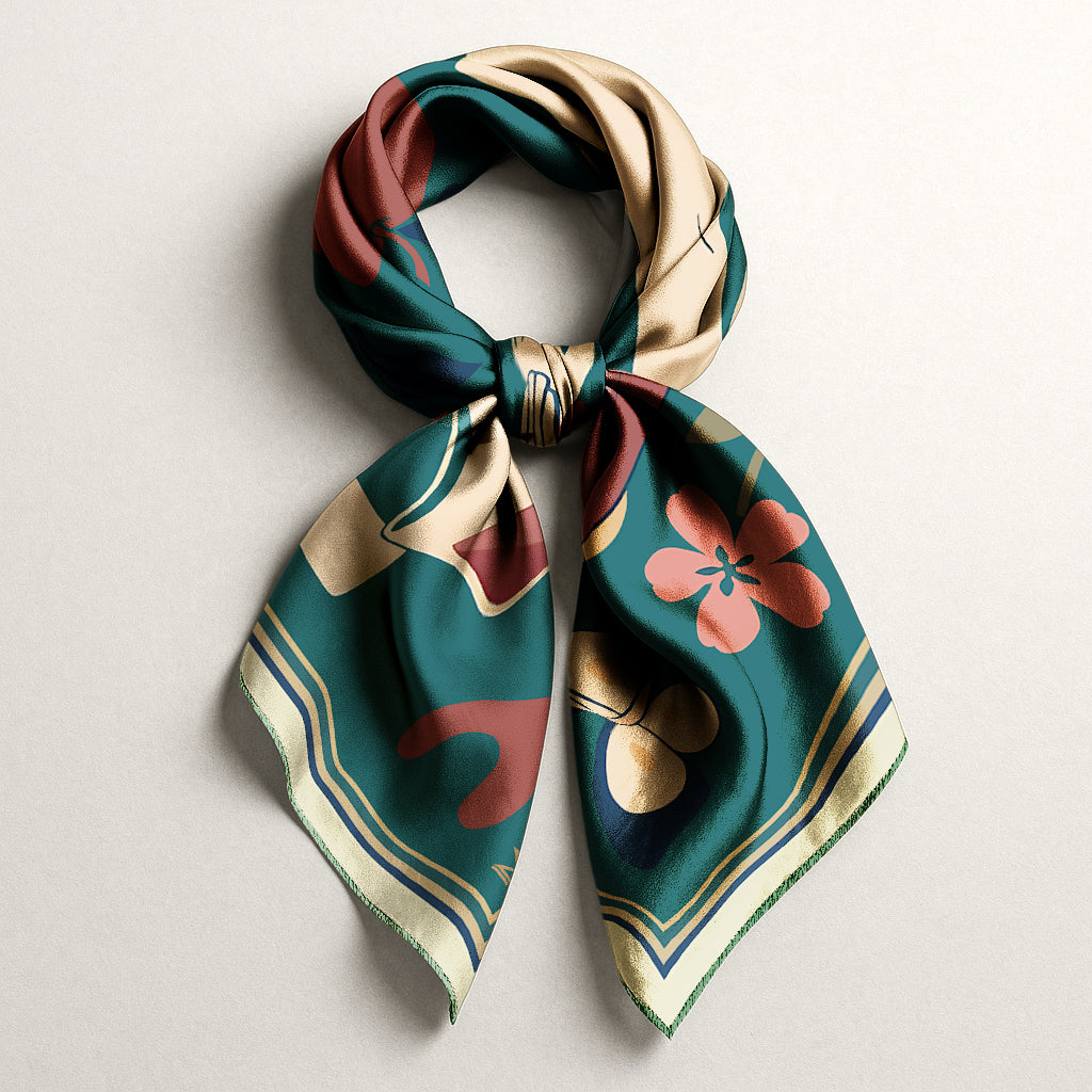 NOE MI luxury art silk twill scarf in Teal