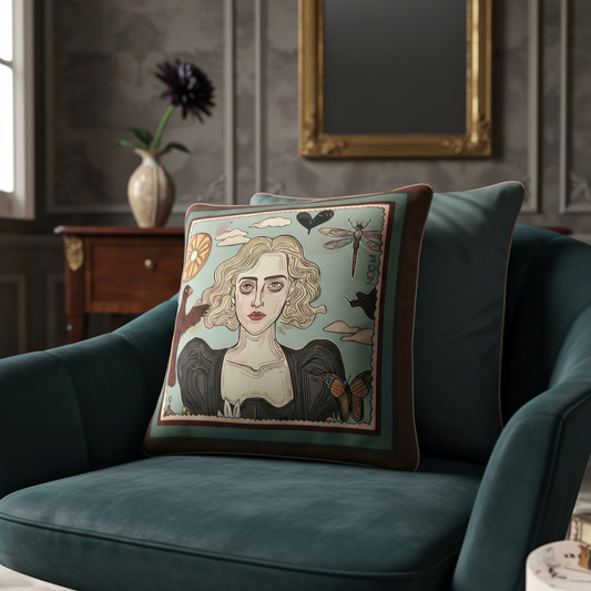 Quiet Flame velvet cushion designed by NOE MI for lovers of meaningful and elegant home accents