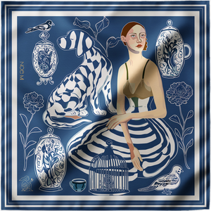 'Quiet Control', Silk Scarf, Navy