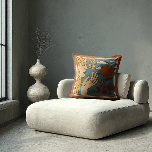 Luxury velvet pillow from NOE MI, crafted in soft velvet with piping, artistic decorative cushion for modern interiors worldwide.