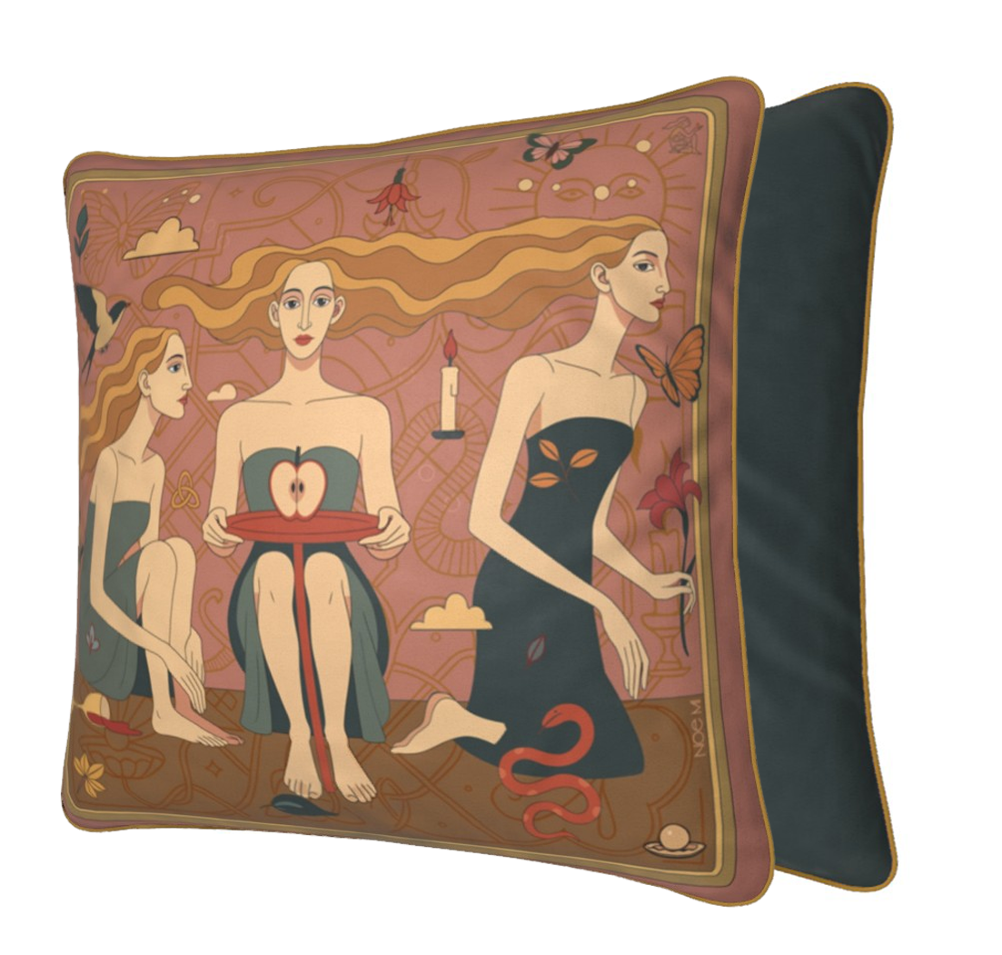 Velvet cushion from NOE MI, square luxury pillow with exclusive artwork, designed for modern interiors.