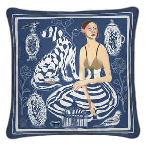 'Quiet Control' Square Cushion, Navy