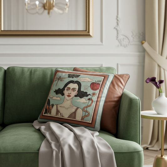NOE MI velvet artistic square cushion that brings emotional art into living spaces with meaning and sophistication