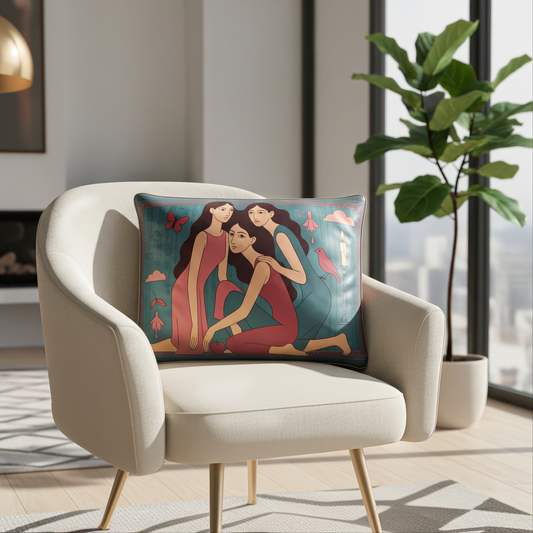 a luxurious rectangular artistic velvet cushion with a decorative piping, suitable for your space. By NOE MI