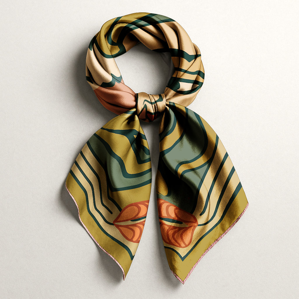 Square NOE MI luxury art silk twill scarf in pink and gold