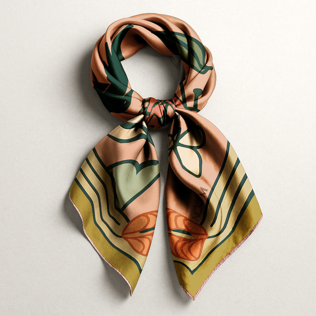 Colorful scarf with abstract patterns on a light background