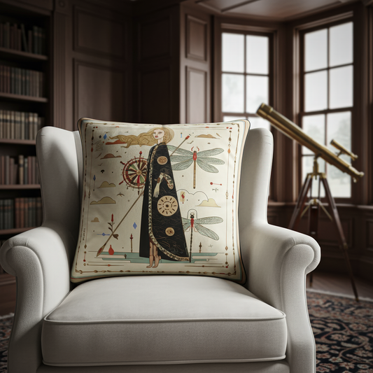 an art-inspired velvet shimmer square cushion that brings both comfort and visual storytelling to your space,  a statement luxurious pillow by NOE MI