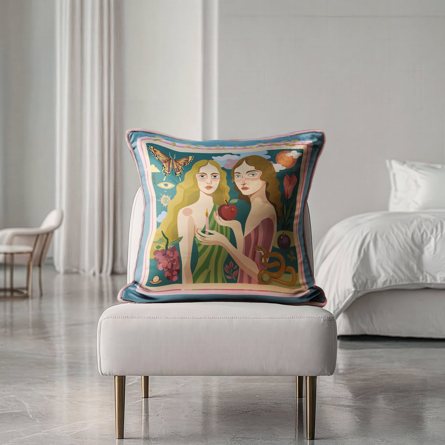 Statement velvet cushion inspired by Gown Stories painting by Noemi Safir