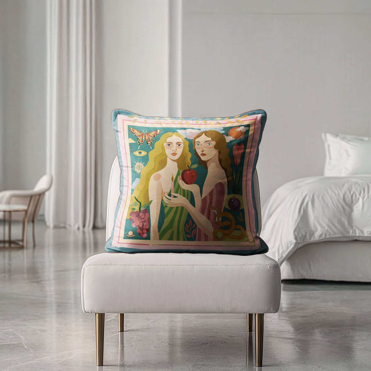 Statement velvet cushion inspired by Gown Stories painting by Noemi Safir