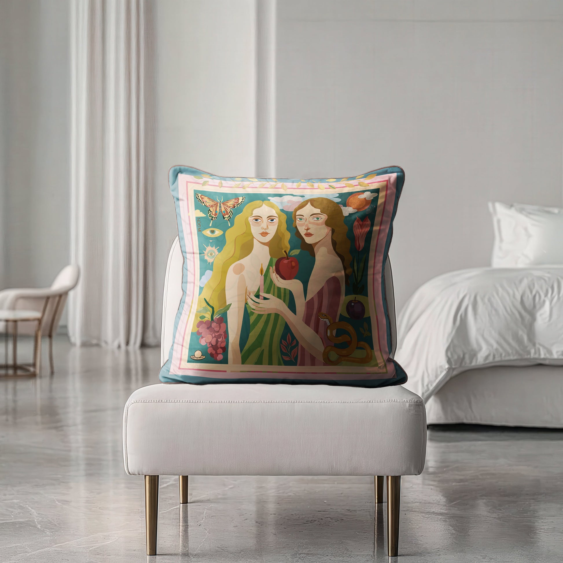 Statement velvet cushion inspired by Gown Stories painting by Noemi Safir