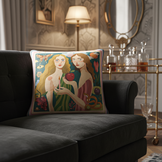 Decorative velvet pillow with unique art illustration and rich colors designed by NOE MI