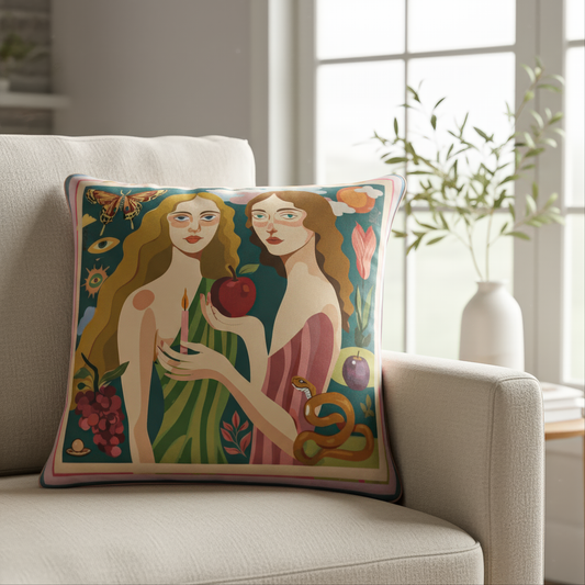 Luxurious velvet square cushion with an artistic print . Design by NOE MI