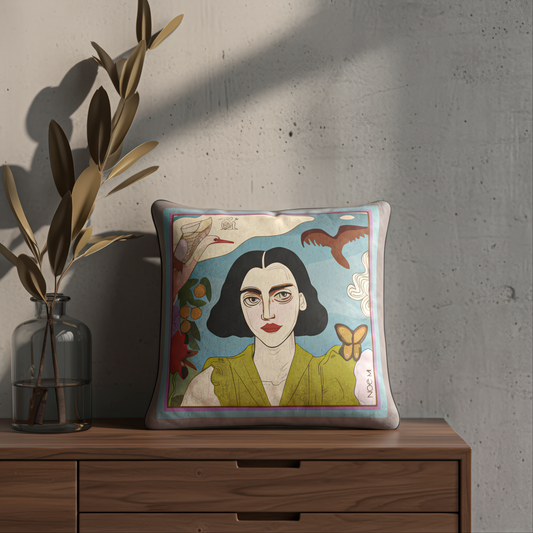 This luxurious square cushion by NOE MI is all about intensity, mystery, and emotional storytelling through color and composition.