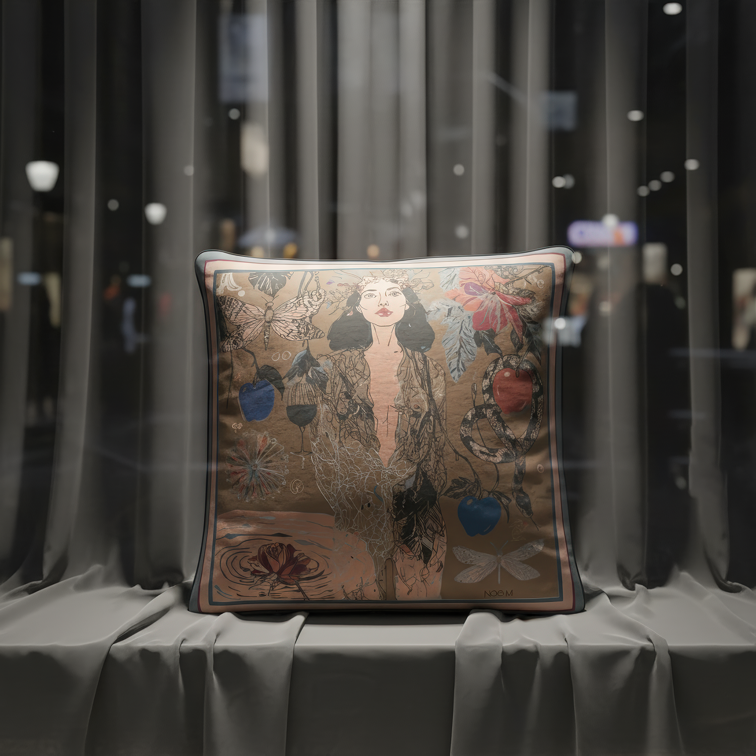 velvet cushion and pillow collection by NOE MI – Wearable Art n of silk scarves, designed by artist Noemi Safir.printed on luxurious velvet and crafted as a bold fashion statement.
