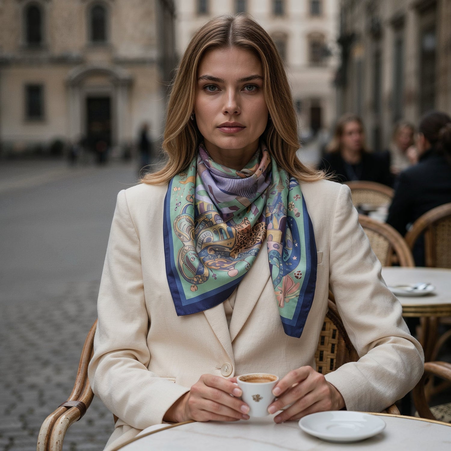 Silk Scarves by NOE MI – Wearable Art n of silk scarves, designed by artist Noemi Safir.printed on luxurious 100% silk twill and crafted as a bold fashion statement.