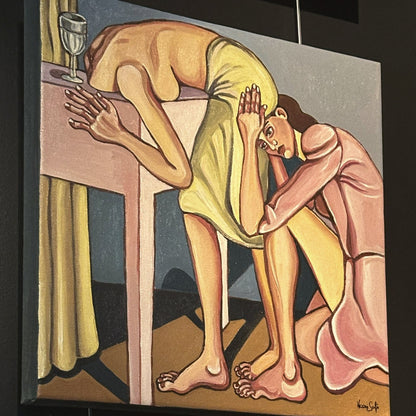 I’ve Got You. Now Hold Still is a symbolic figurative painting about being held until remaining small and still begins to feel natural.