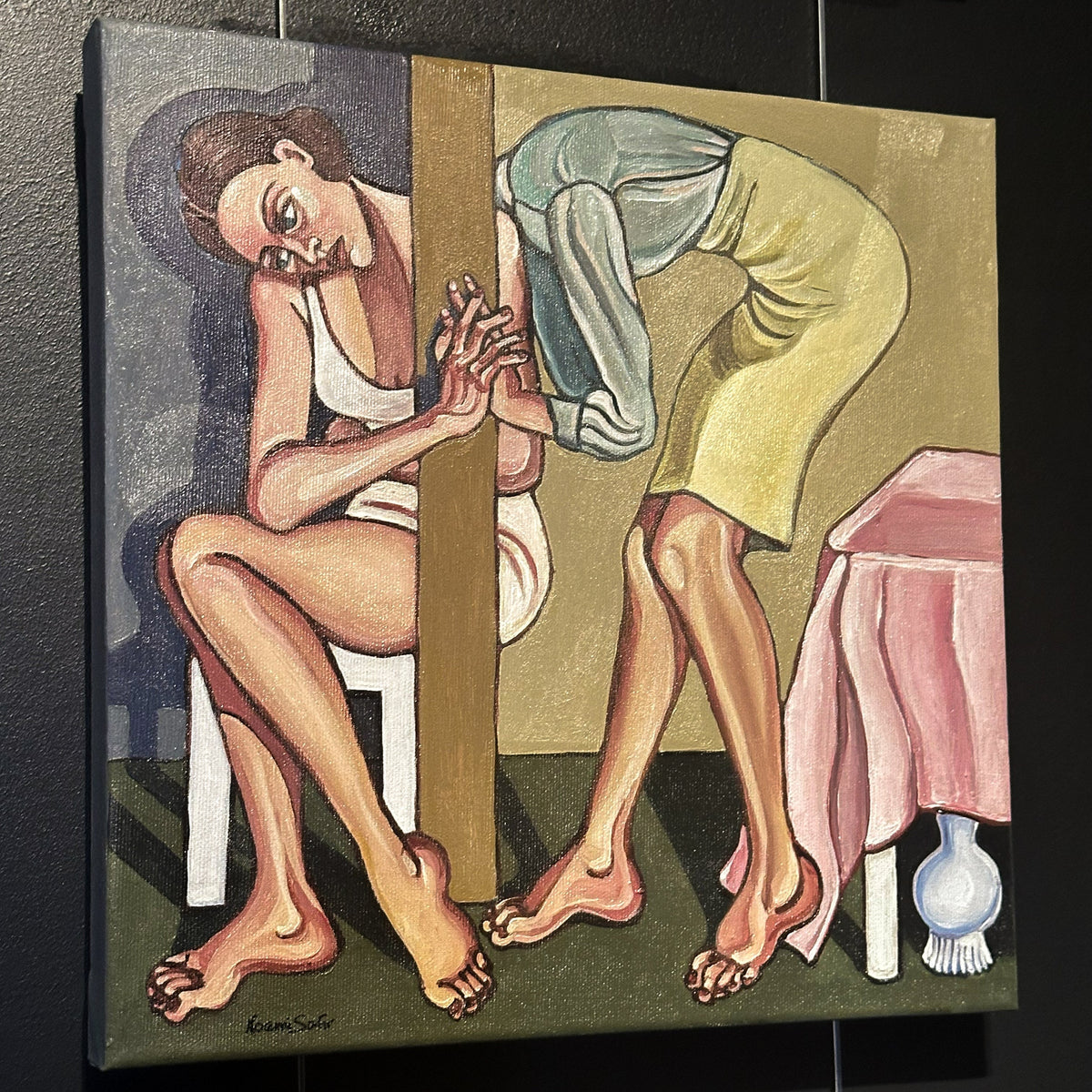 Emotional contemporary painting by Noemi Safir using gesture and physical tension to explore connection and attachment.