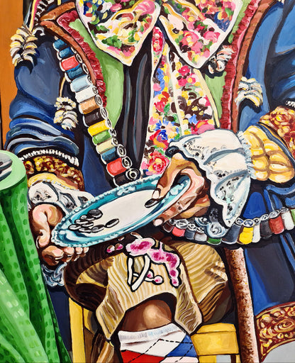 Noemi Safir women painting The Mad Hatter, exploring the strange freedom that appears when fantasy, character, and inner impulse become impossible to separate.