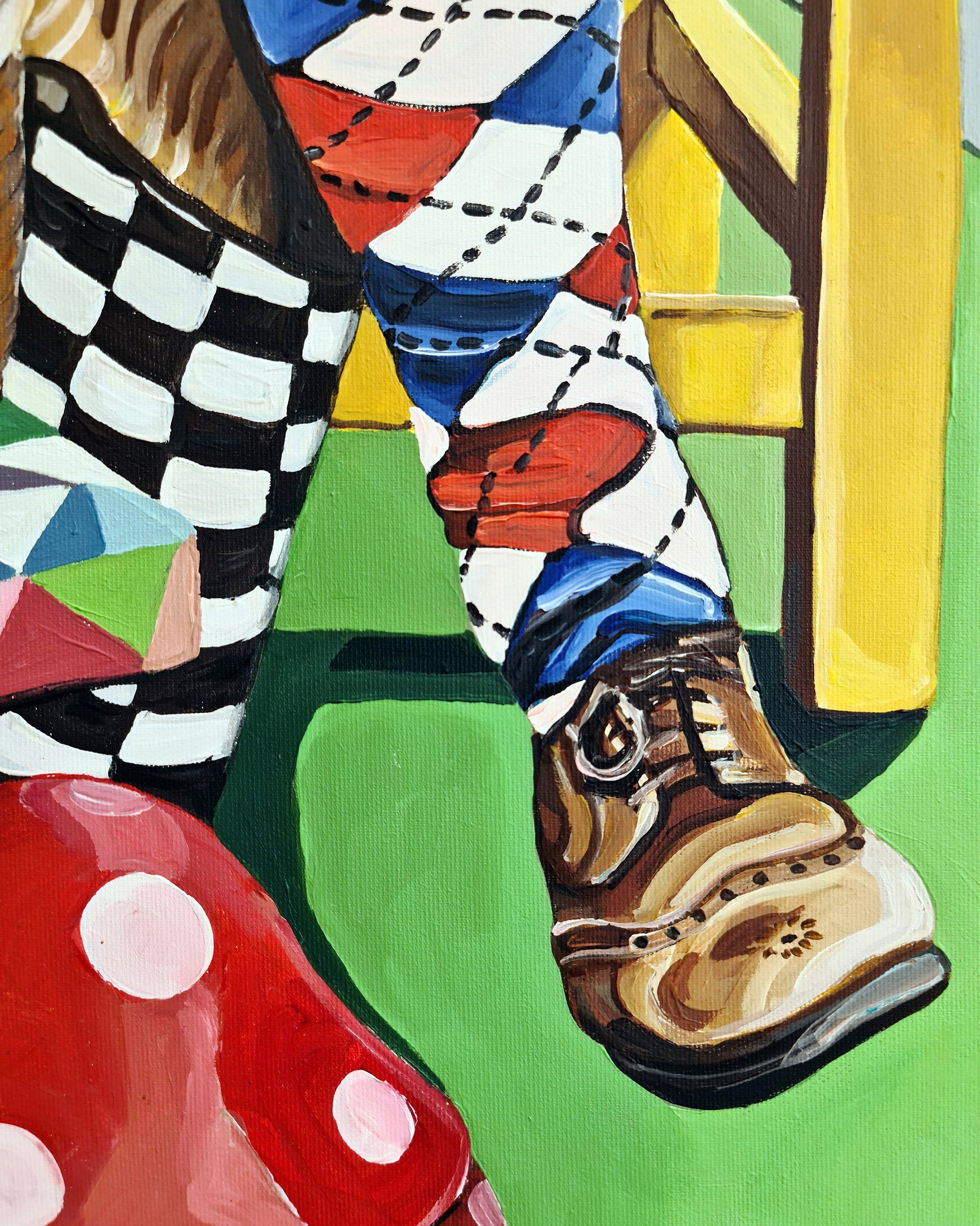 The Mad Hatter original acrylic on canvas by Noemi Safir, a symbolic figurative painting about transformation, role playing, fantasy, and the emotional force of performance.
