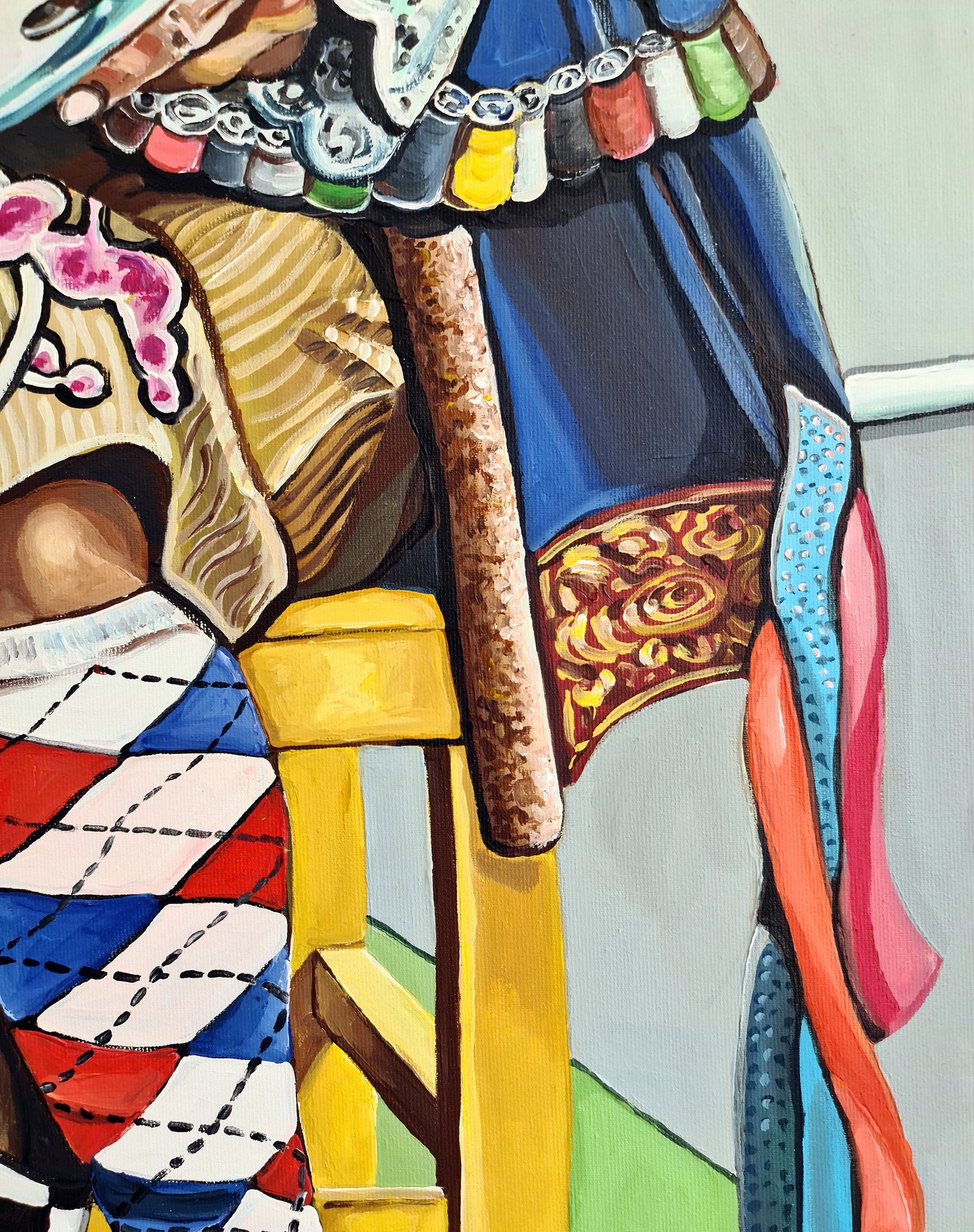 Highly collectible original painting The Mad Hatter by Noemi Safir, exploring surreal portraiture, feminine expression, dramatic costume, and contemporary symbolic painting.