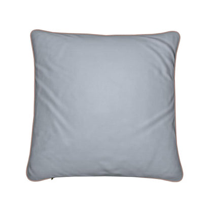 Decorative artistic  cushion for your space featuring a woman's portrait and nature-themed design with muted pinks and light gray , by NOE MI