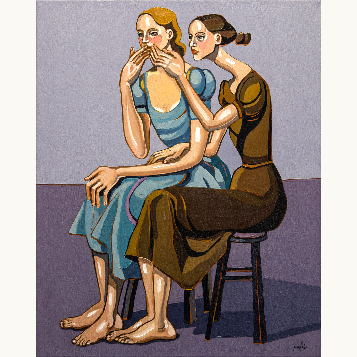 Noemi Safir The Words That Never Come Out original acrylic painting on canvas, a highly collectible contemporary figurative artwork about women, emotional silencing, psychological pressure, and beauty with meaning.