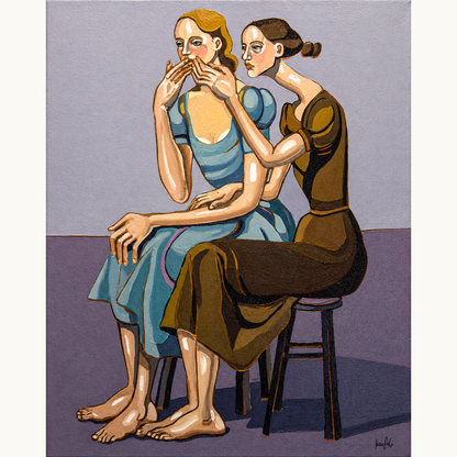 Noemi Safir The Words That Never Come Out original acrylic painting on canvas, a highly collectible contemporary figurative artwork about women, emotional silencing, psychological pressure, and beauty with meaning.