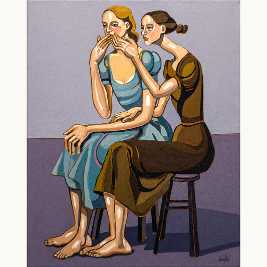 Noemi Safir The Words That Never Come Out original acrylic painting on canvas, a highly collectible contemporary figurative artwork about women, emotional silencing, psychological pressure, and beauty with meaning.
