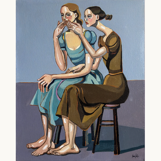 Noemi Safir The Words That Never Come Out original acrylic painting on canvas, a highly collectible contemporary figurative artwork about women, emotional silencing, psychological pressure, and beauty with meaning.
