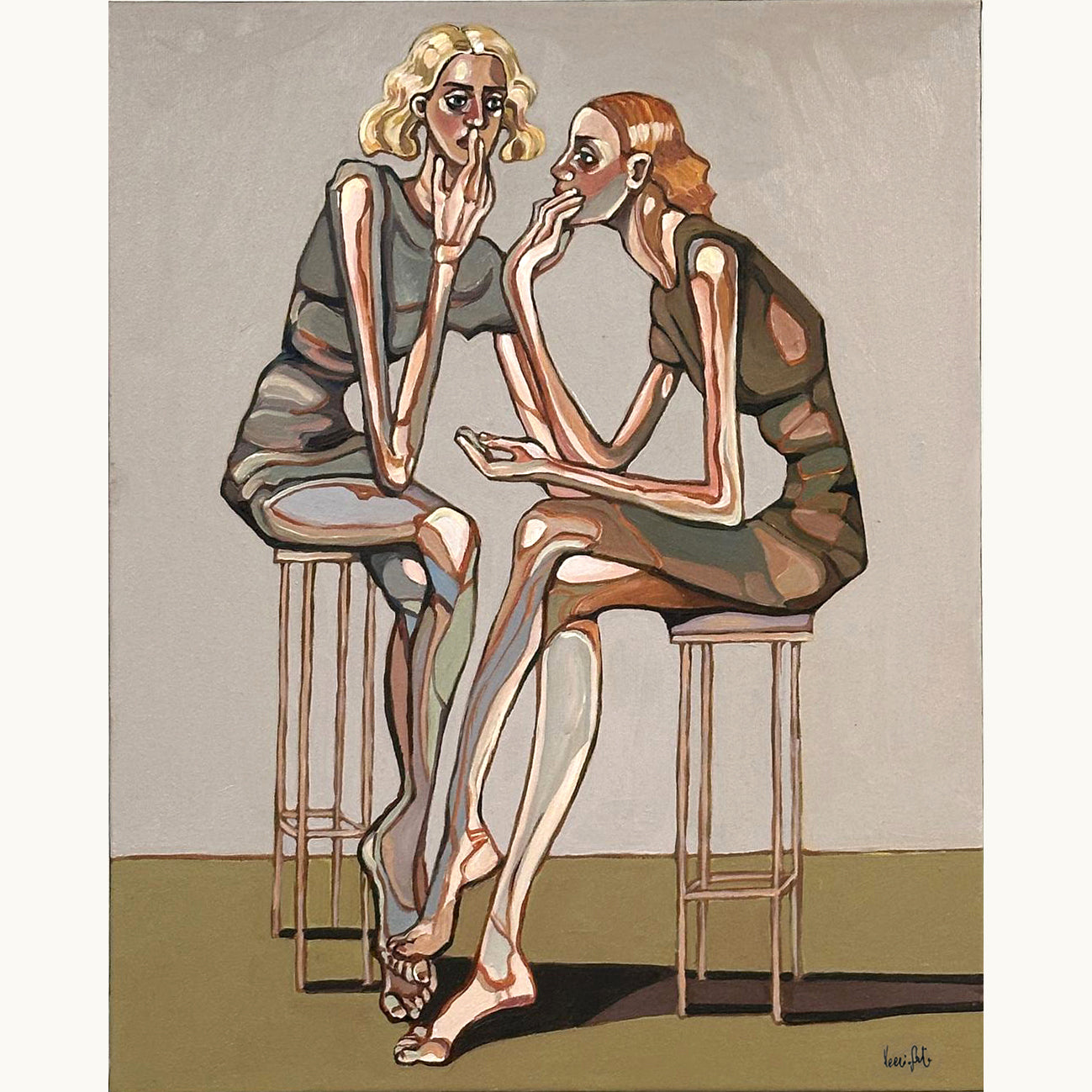 Noemi Safir Until I Became Thin original acrylic painting on canvas, a highly collectible contemporary figurative artwork about women, emotional dependency, self loss, psychological pressure, and beauty with meaning.