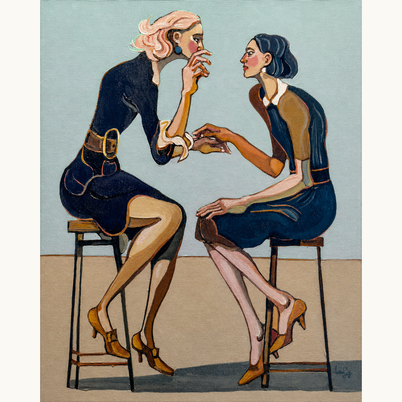 Noemi Safir Staying Without Being Swallowed original acrylic painting on canvas, a highly collectible contemporary figurative artwork about women, emotional boundaries, intimacy, self preservation, and beauty with meaning.