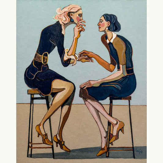 Noemi Safir Staying Without Being Swallowed original acrylic painting on canvas, a highly collectible contemporary figurative artwork about women, emotional boundaries, intimacy, self preservation, and beauty with meaning.