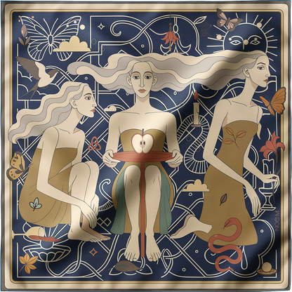 NOE MI Apple Affair Sapphire square silk scarf is a designer scarf suitable for collectors, fashion lovers, and men who seek meaningful design.