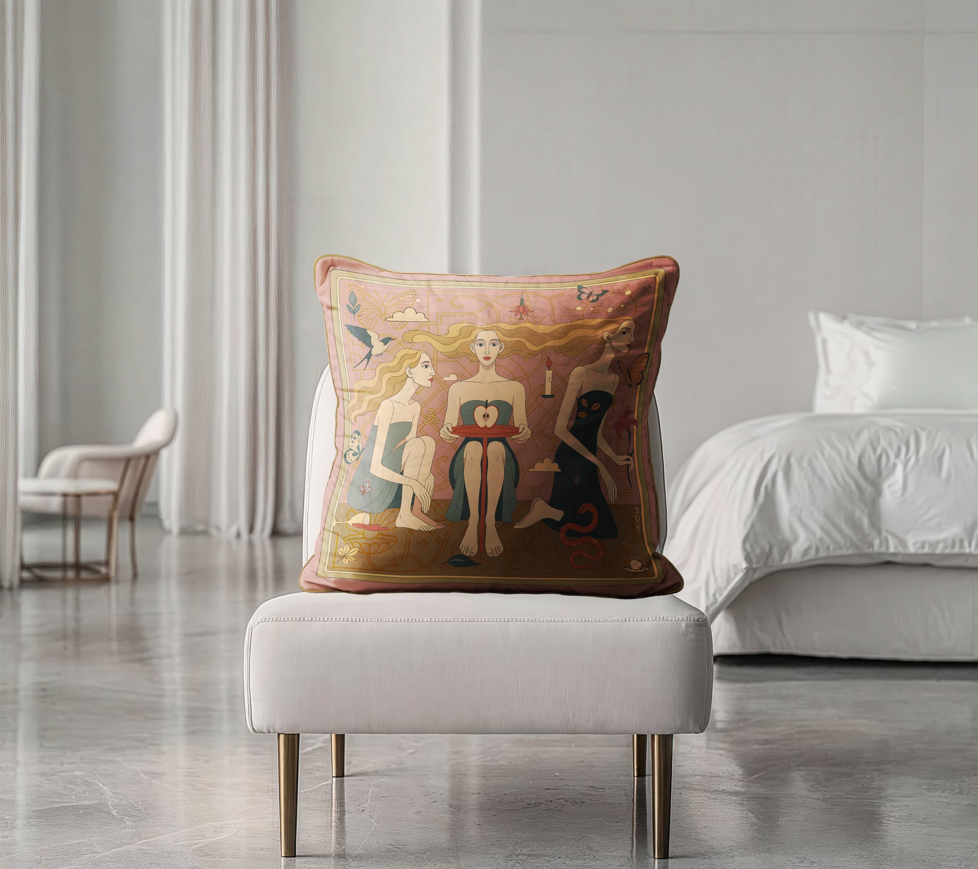 Luxury velvet cushion with original art print – designer pillow USA by NOE MI