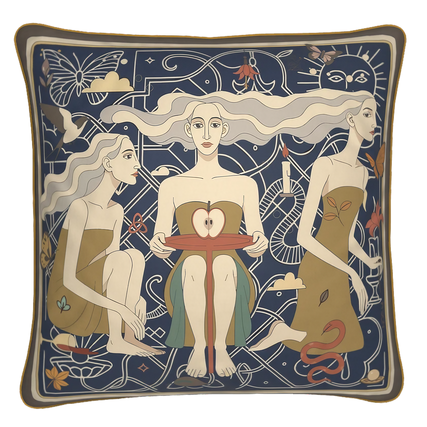 NOE MI luxury sapphire blue cushion Apple Affair square pillow with feminine figures and artistic design