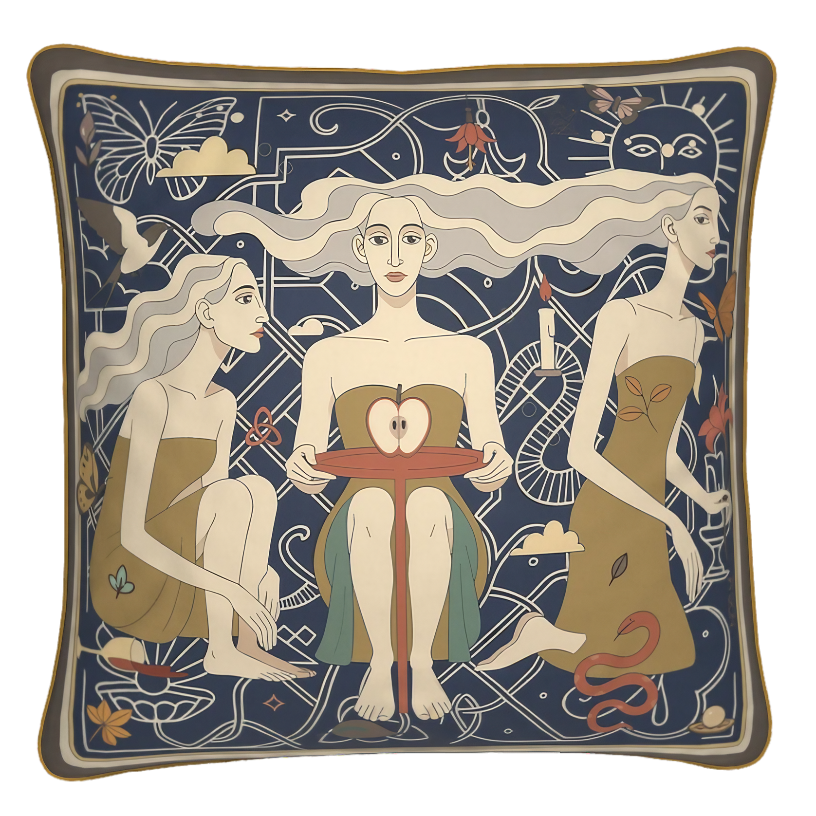 NOE MI luxury sapphire blue cushion Apple Affair square pillow with feminine figures and artistic design