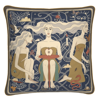 NOE MI luxury sapphire blue cushion Apple Affair square pillow with feminine figures and artistic design