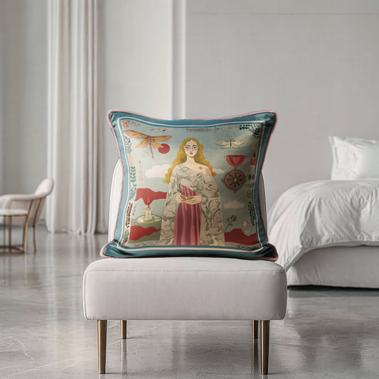 High-quality velvet cushion for living room décor with original art print designed by NOE MI