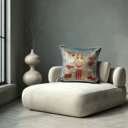 Artistic velvet pillow featuring symbolic nature and feminine storytelling, designed by NOE MI