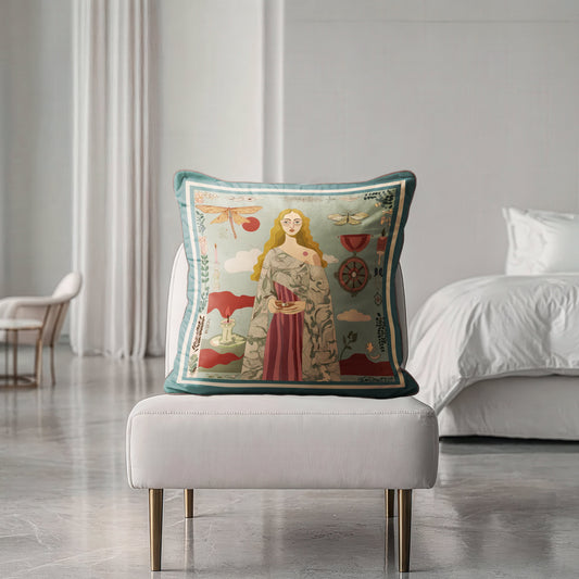 High-quality velvet cushion for living room décor with original art print designed by NOE MI